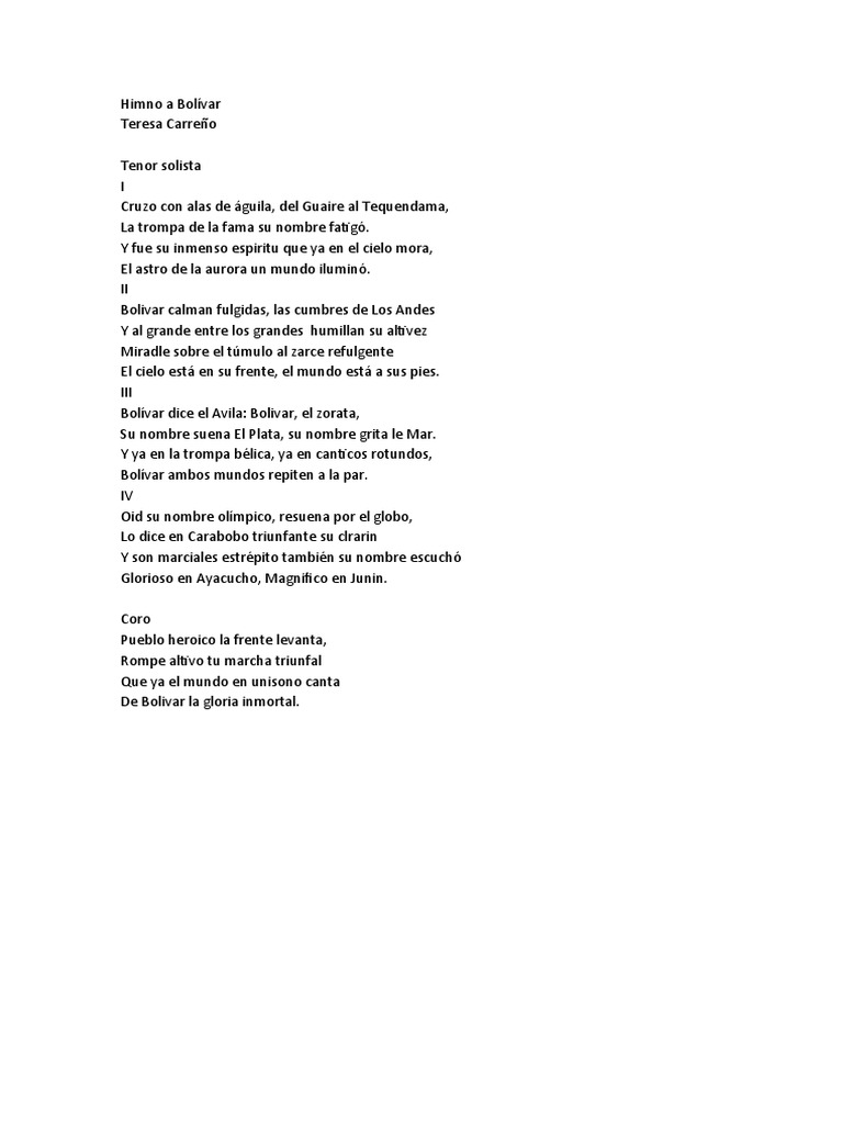 Letra Himno A Bolívar PDF