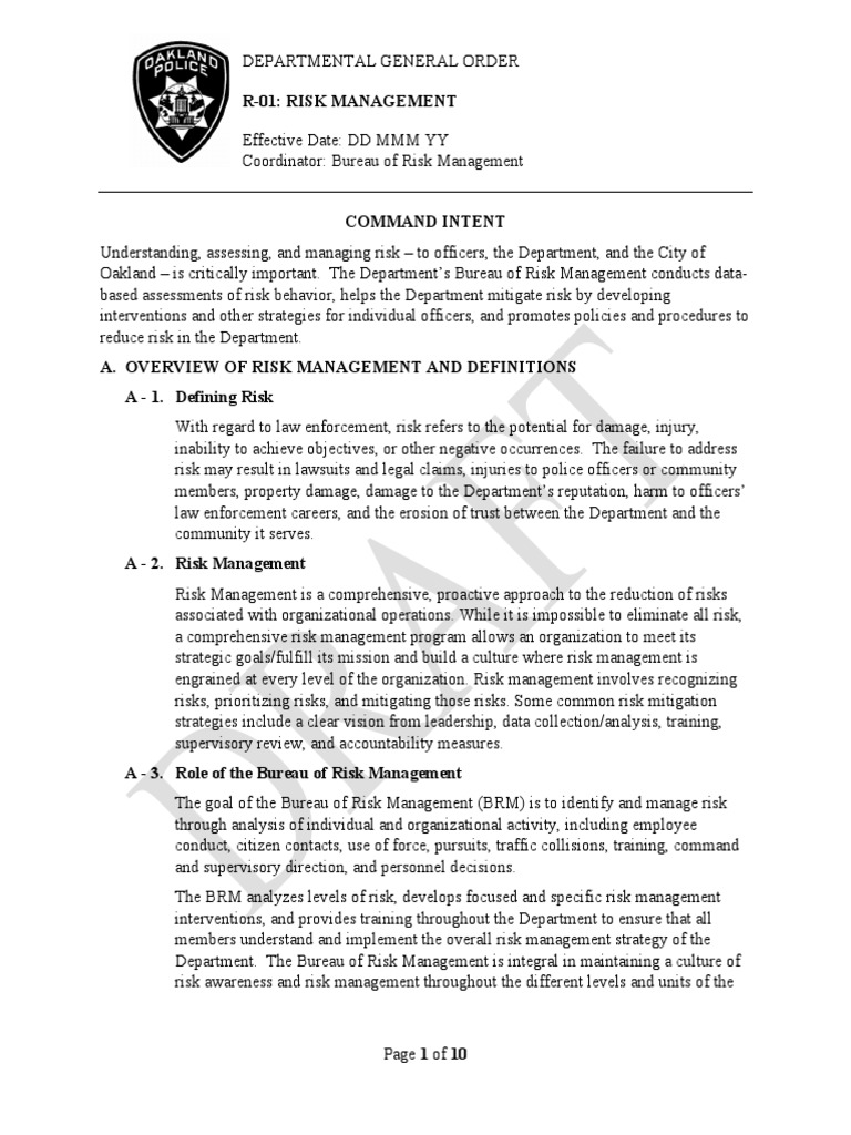 Oakland Police Risk Management Guide | PDF | Risk | Risk Management