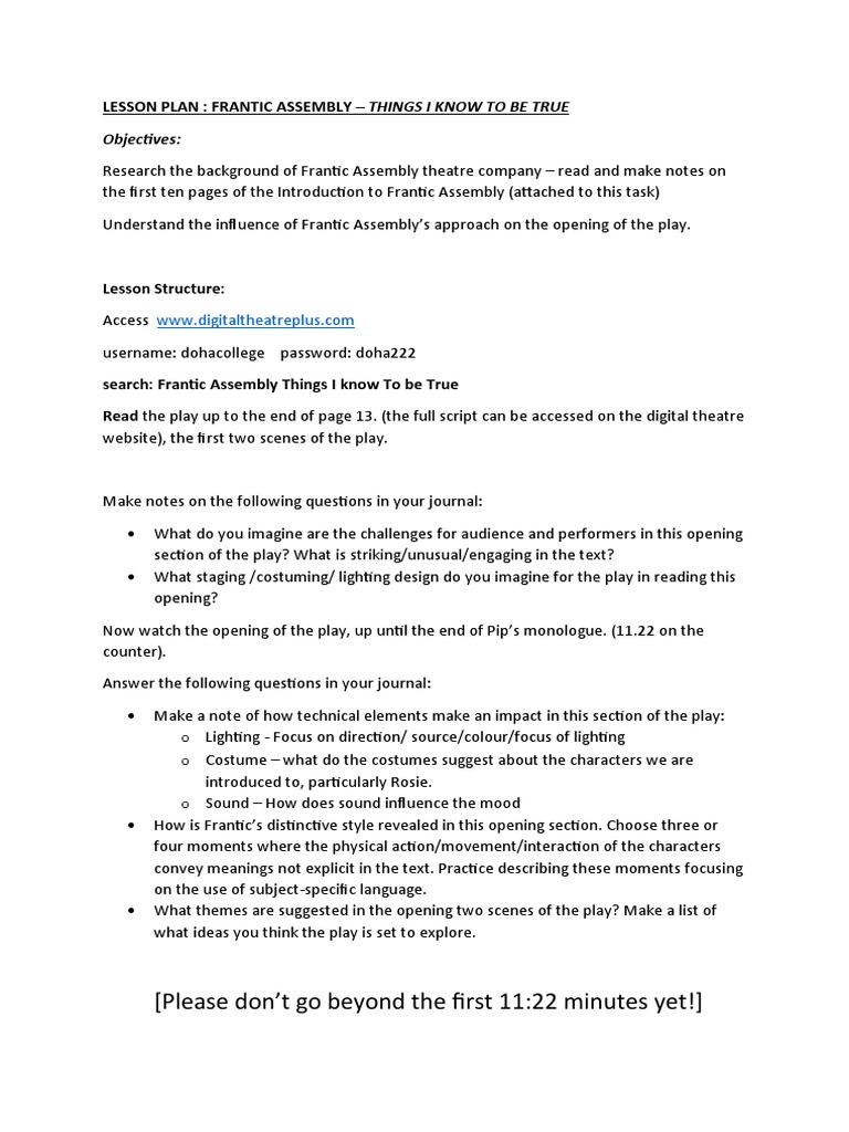 Things I Know To Be True DRAMA PDF