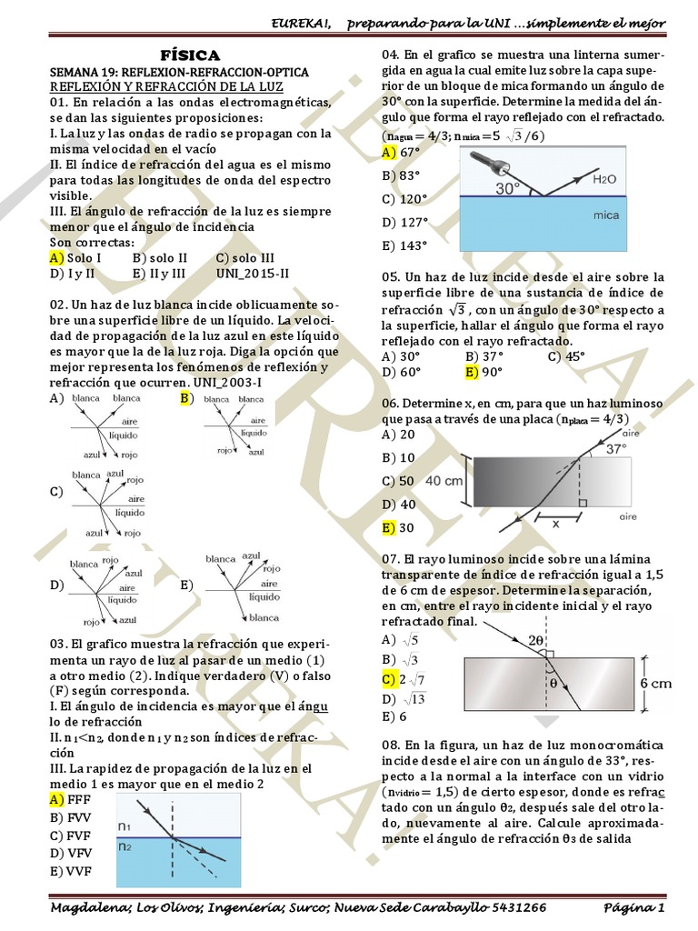 Reflexión y Refracción de la Luz | PDF | Refracción | Ligero