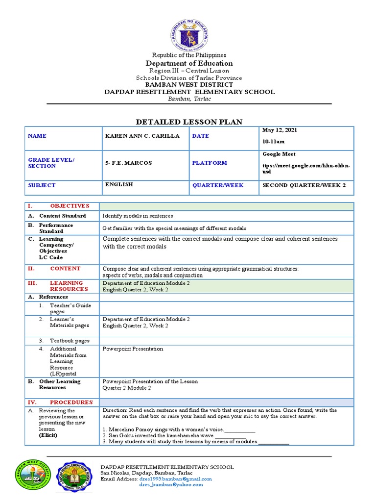 Cot 2 Englishq2 DLP PDF Verb English Language