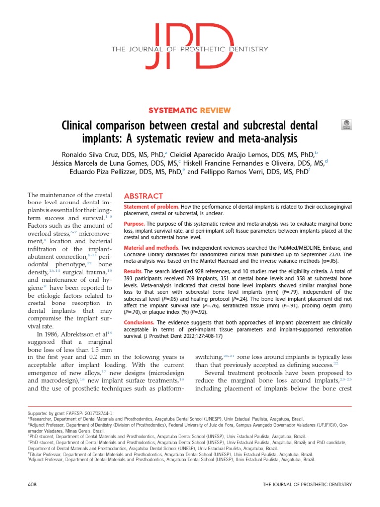 Clinical Comparison Between Crestal and Subcrestal Dental Implants