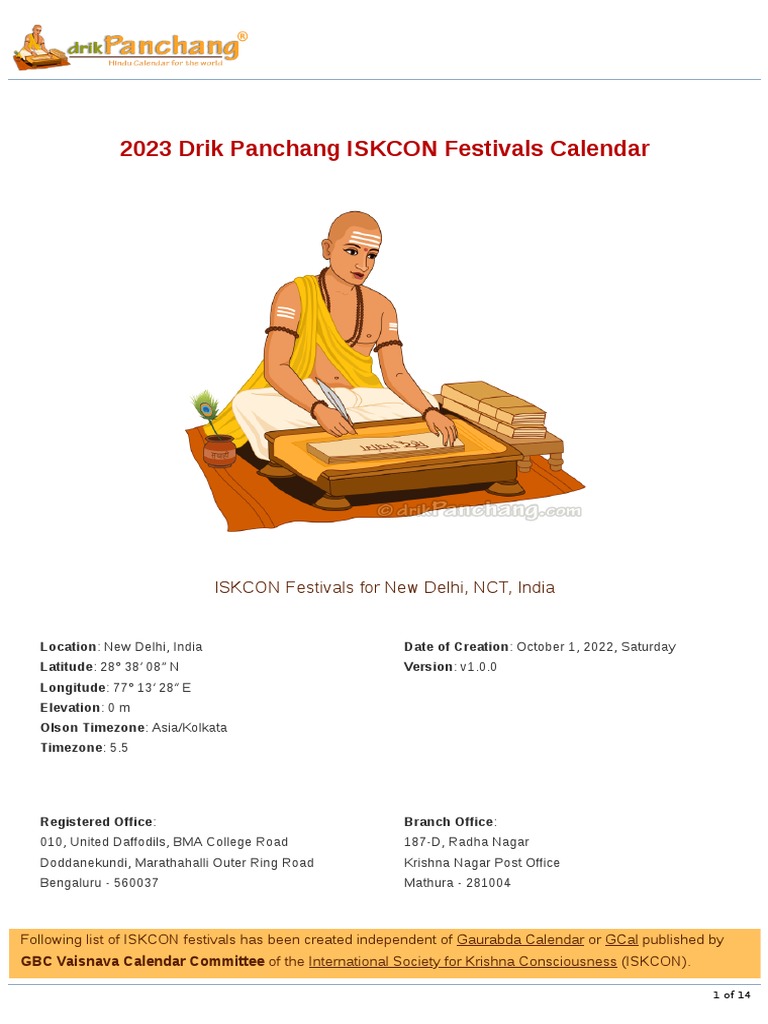 2023 Drik Panchang Iskcon Festivals v1.0.0 PDF
