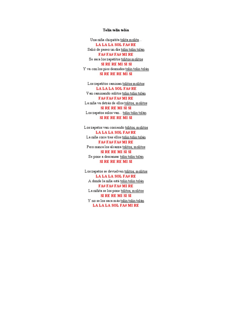 Canción infantil: Tolín tolín tolán | PDF