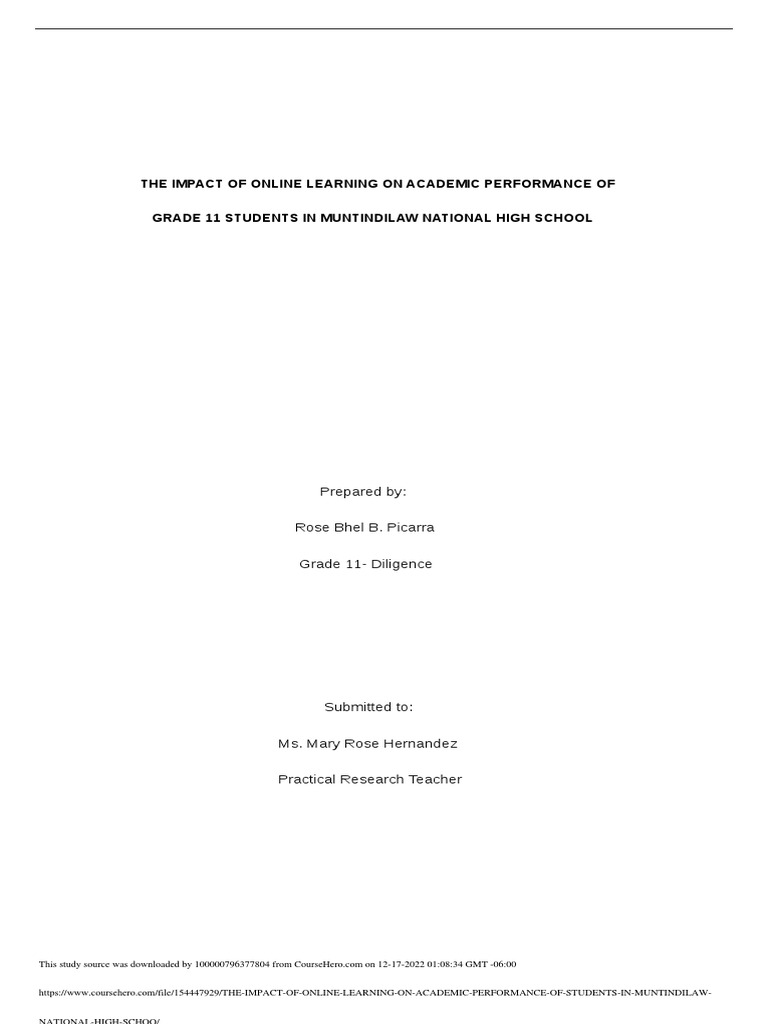 The Impact Of Online Learning On Academic Performance Of Students In