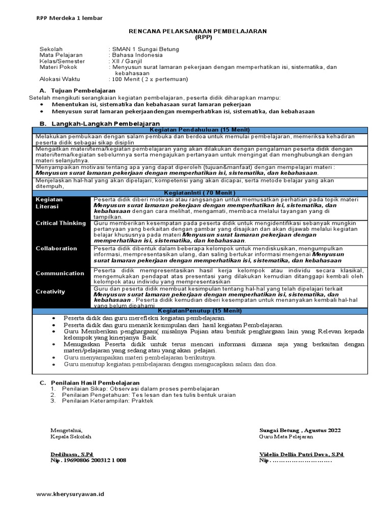 RPP Menyusun Surat Lamaran Pekerjaan | PDF