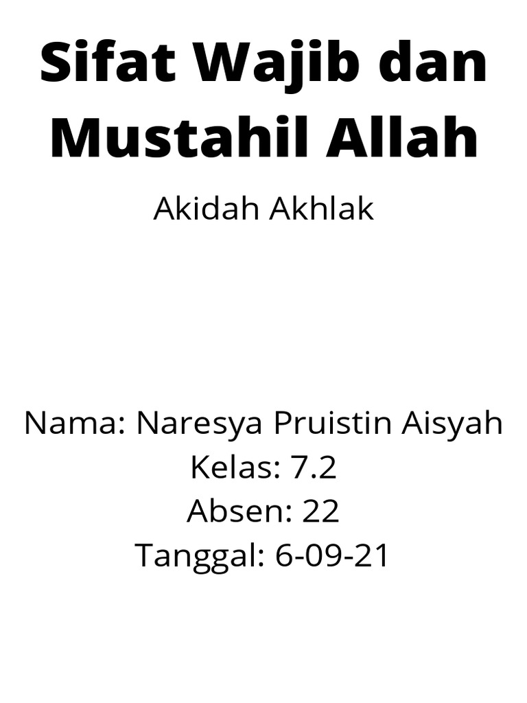 Sifat Wajib Dan Mustahil Allah | PDF