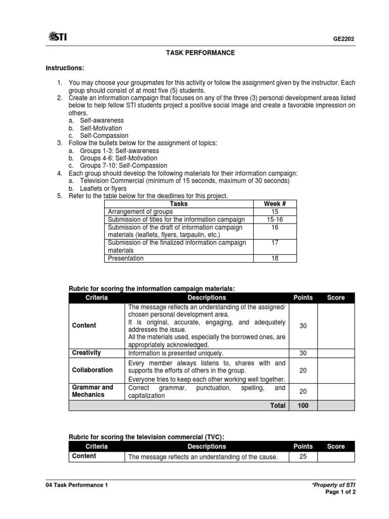 Personal Development Campaign Guidelines | PDF | Rubric (Academic ...