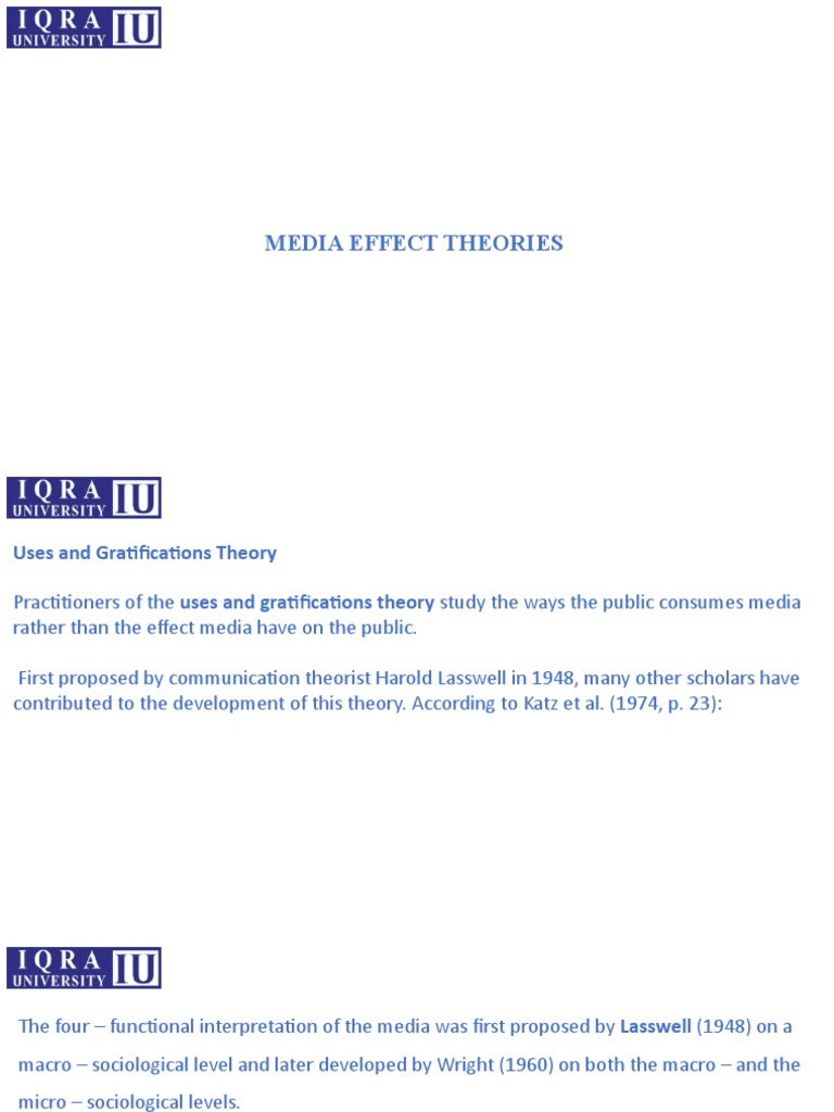 Media Effects Theories Overview | PDF | Communication | Psychological ...