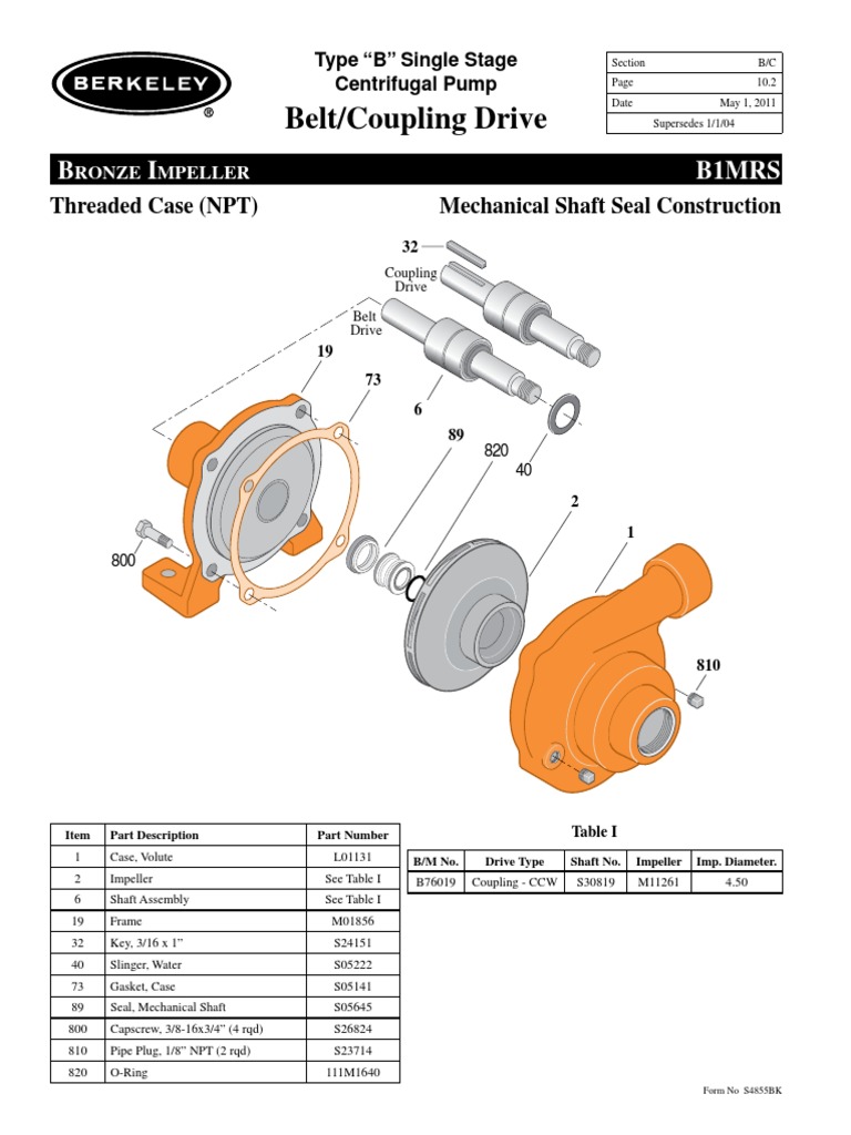 Berkeley by Pentair B Series Frame Mounted Centrifugal Pumps Parts