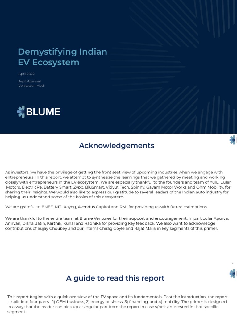 Blume EV Primer 2022 PDF Electric Motor Lithium Ion Battery