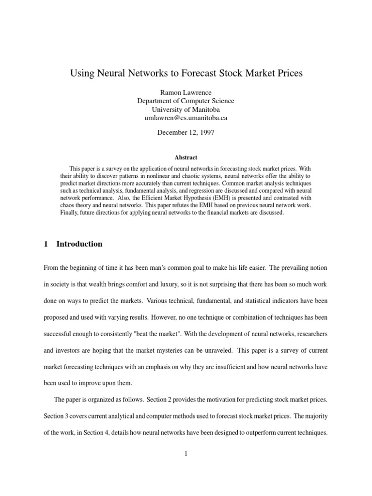 Applicarion of Neural Network in Stock Market | PDF