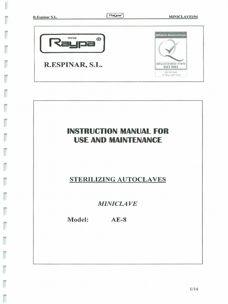 Sterilizing Autoclave Instructions PDF Water Ethanol
