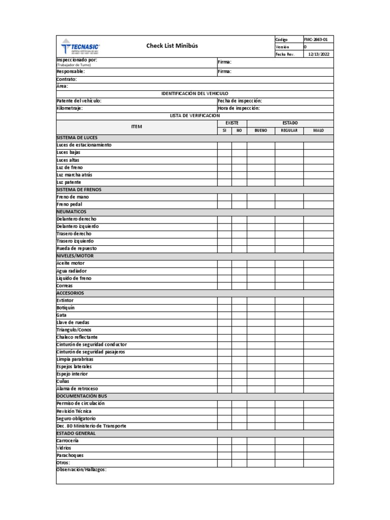 FMC-2663-01 Check List Minibús | PDF
