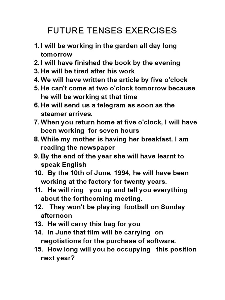 Future Tenses Practice Exercises | PDF | Language Arts & Discipline