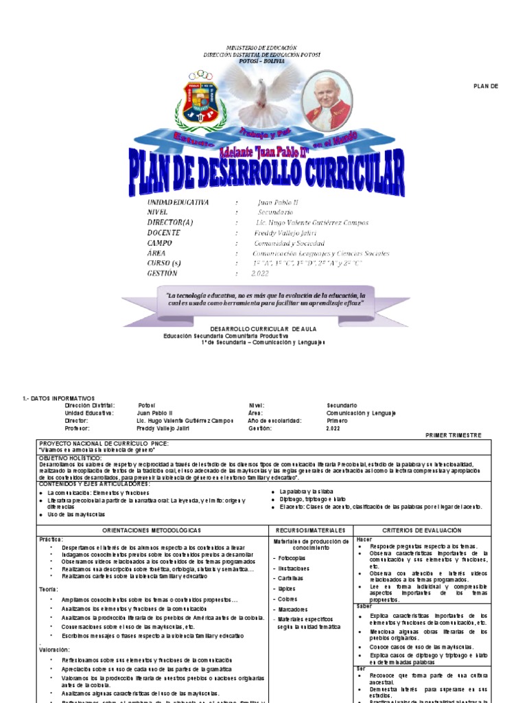 Plan Curricular Comunicación Secundaria | PDF | Plan de estudios ...