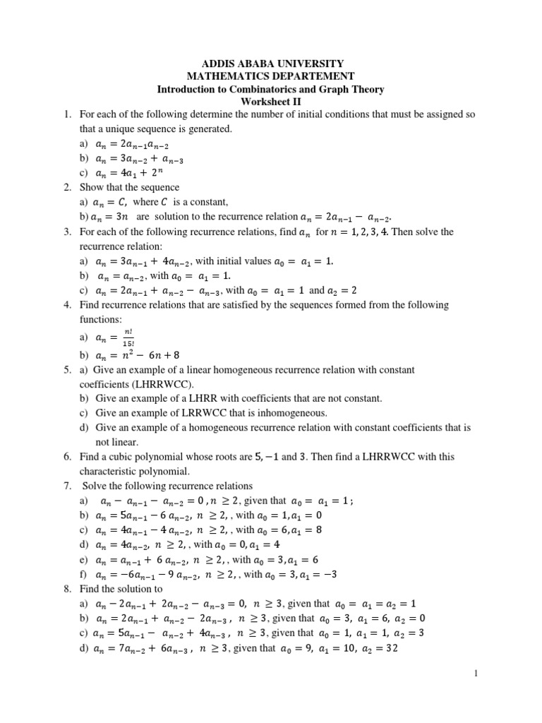 Discrete Chapter 2 Worksheet | Download Free PDF | Recurrence Relation ...