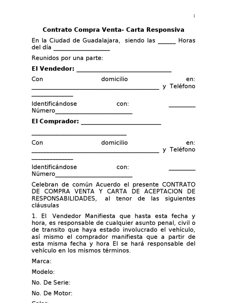 Contrato Compra Venta Carta Responsiva