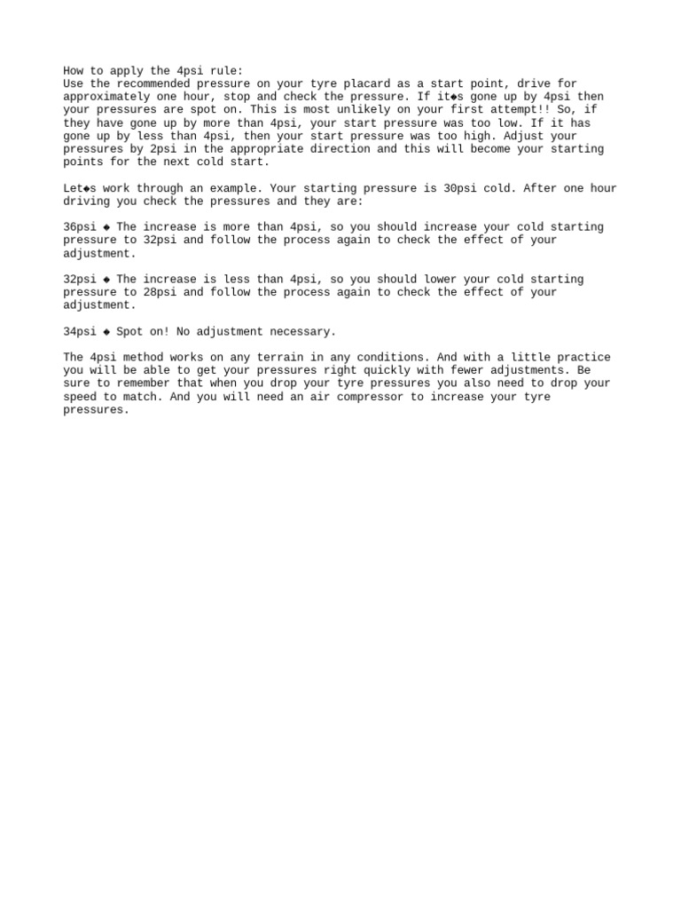 4psi Rule For Tyre Pressure Check PDF