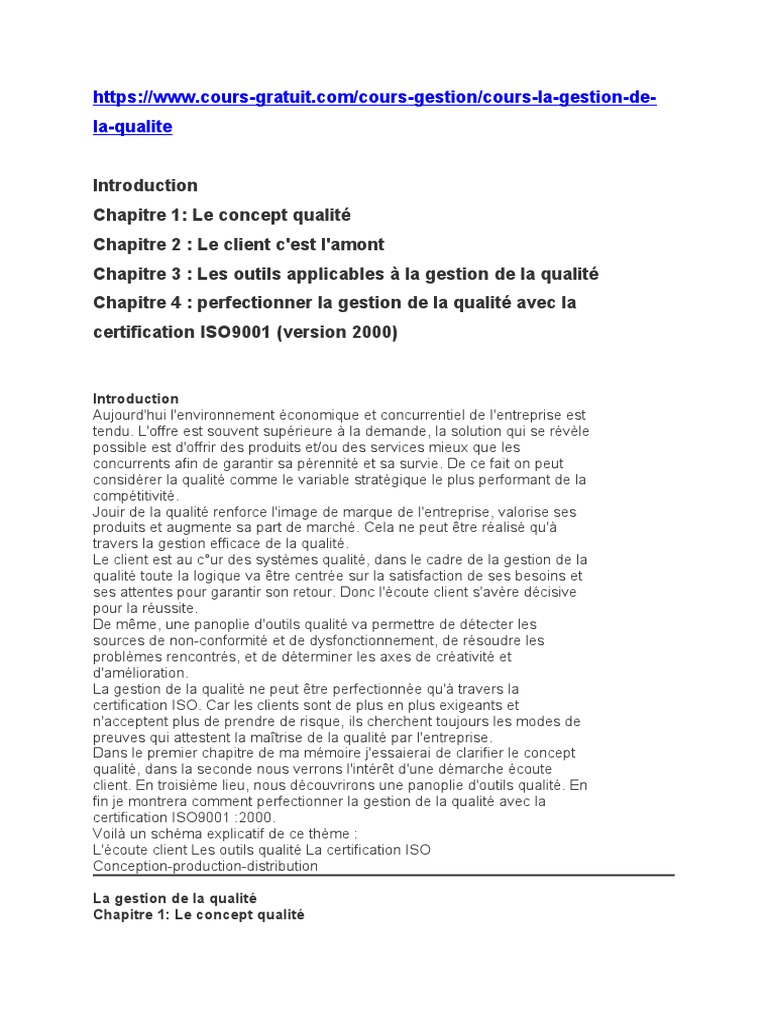 Gestion de la qualité et ISO 9001 | PDF | Management de la qualité ...