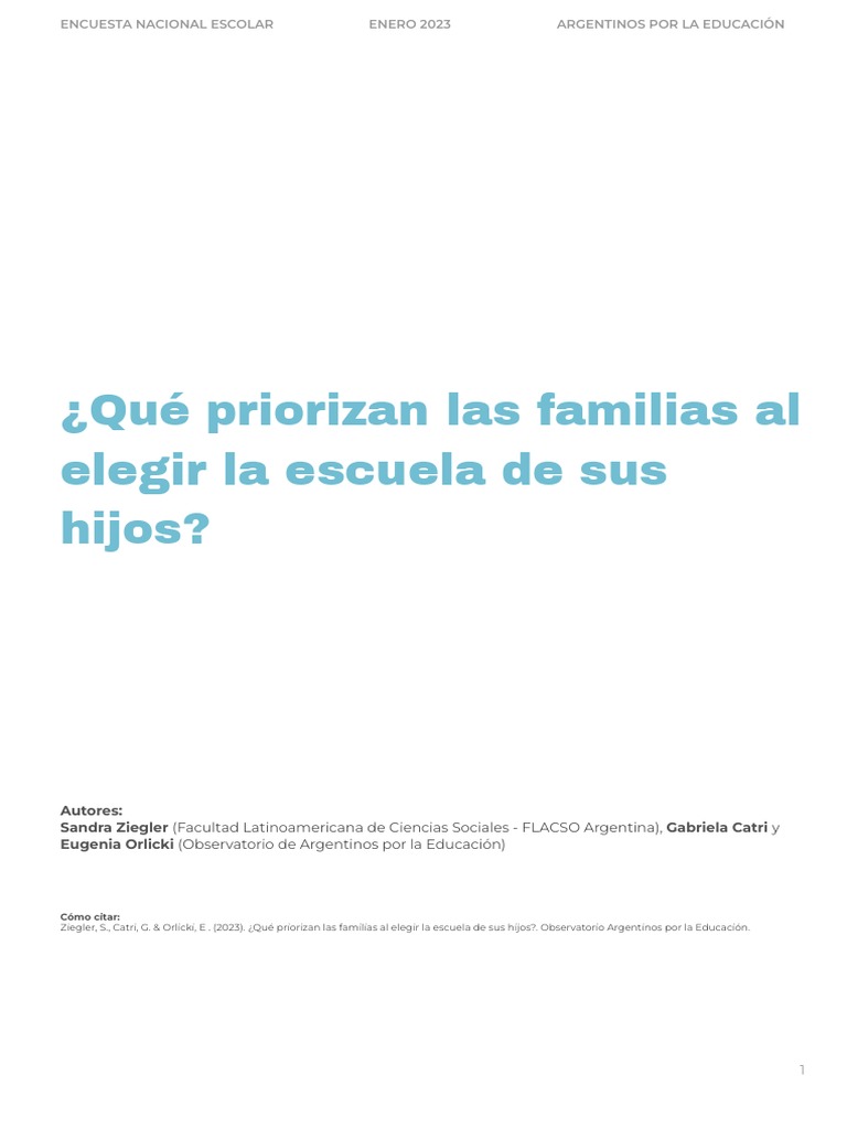 ¿Qué Priorizan Las Familias Al Elegir La Escuela de Sus Hijos | PDF ...
