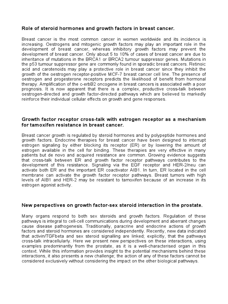 (MED Ita) Role of Steroid Hormones and Growth Factors in Breast Cancer