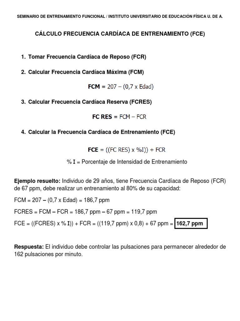 Cálculo Frecuencia Cardíaca de Entrenamiento | PDF