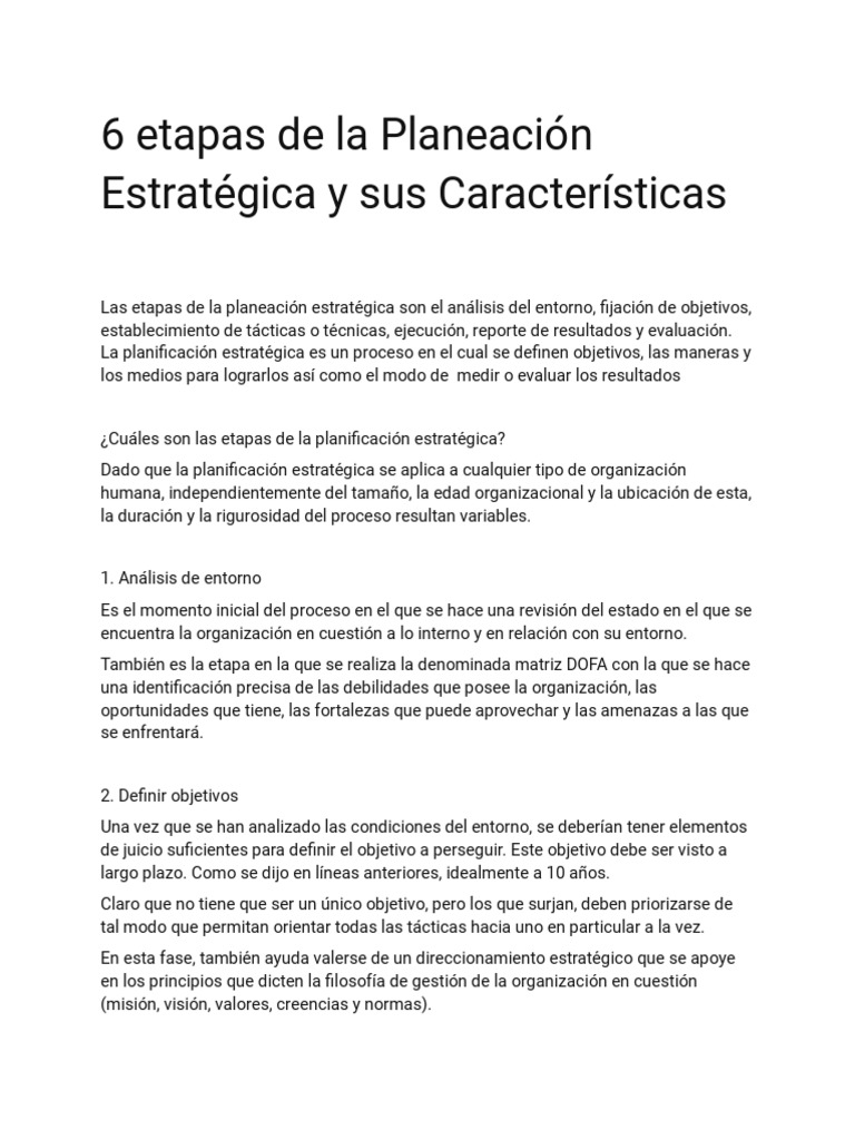 Etapas de la Planeación Estratégica | PDF | Planificación ...