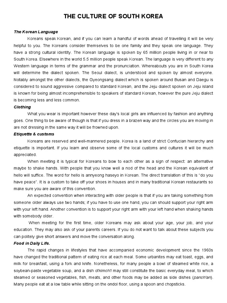 Understanding South Korean Culture | PDF | Korean Language | Korean Cuisine