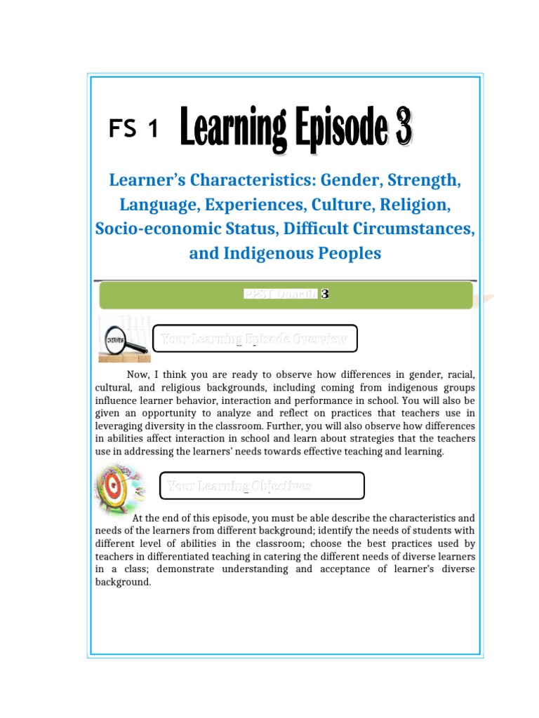 FS1 EPISODE 3 Converted 1 | PDF | Differentiated Instruction | Learning