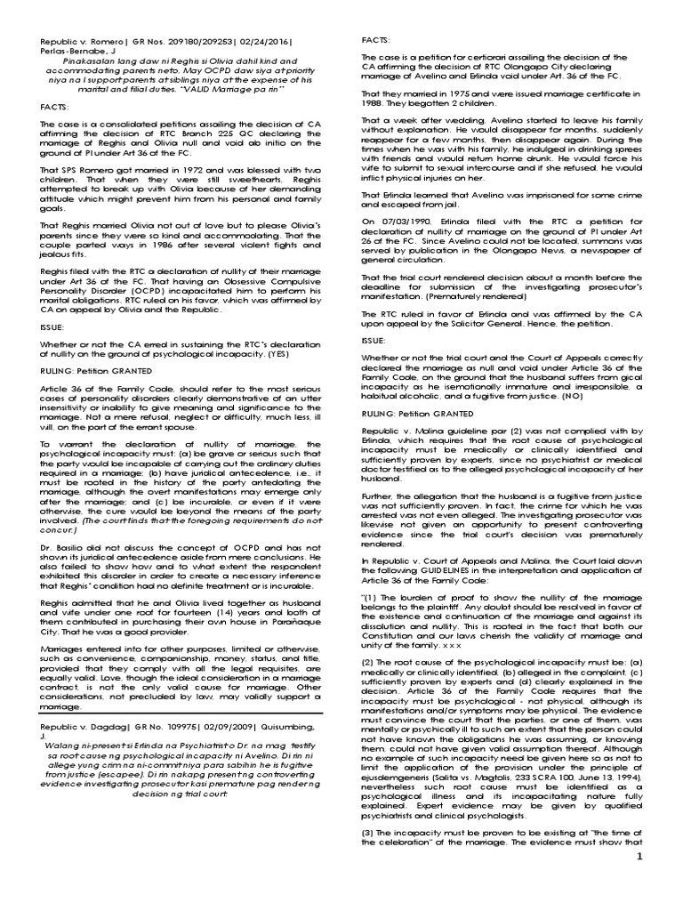 Nullity of Marriage: Psychological Incapacity Cases | PDF | Burden Of ...