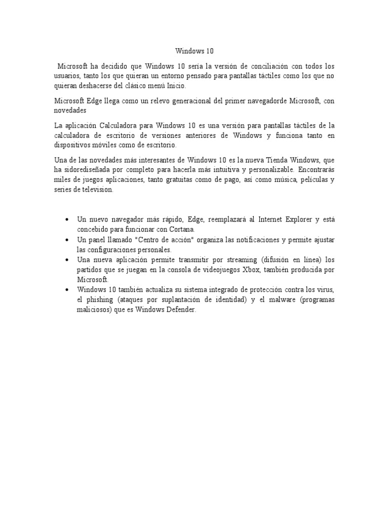 Novedades y características de Windows 10 | PDF