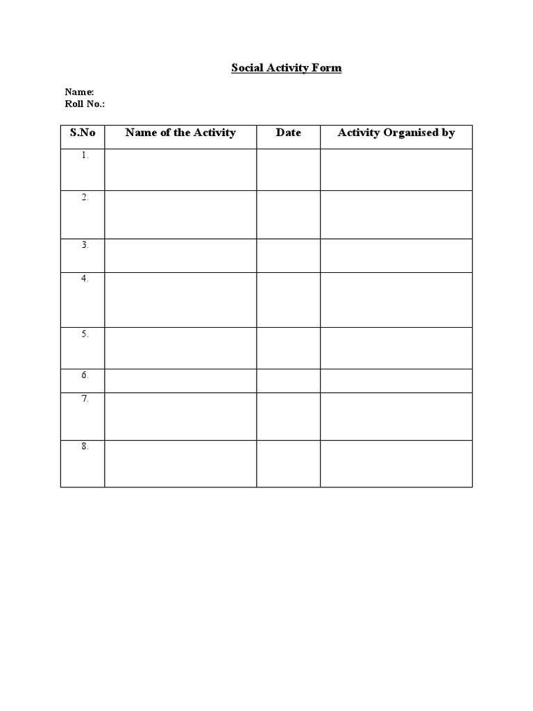 Social Activity Registration Form | PDF