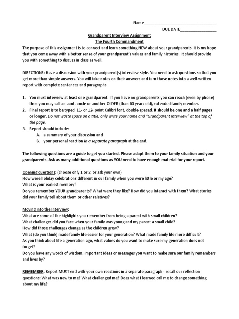 Grandparent Interview Assignment Download Free Pdf Grandparent