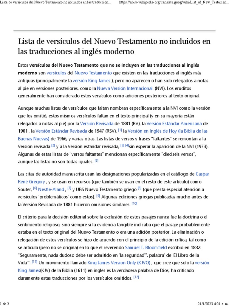 Lista de Versículos Del Nuevo Testamento No Incluidos en Las