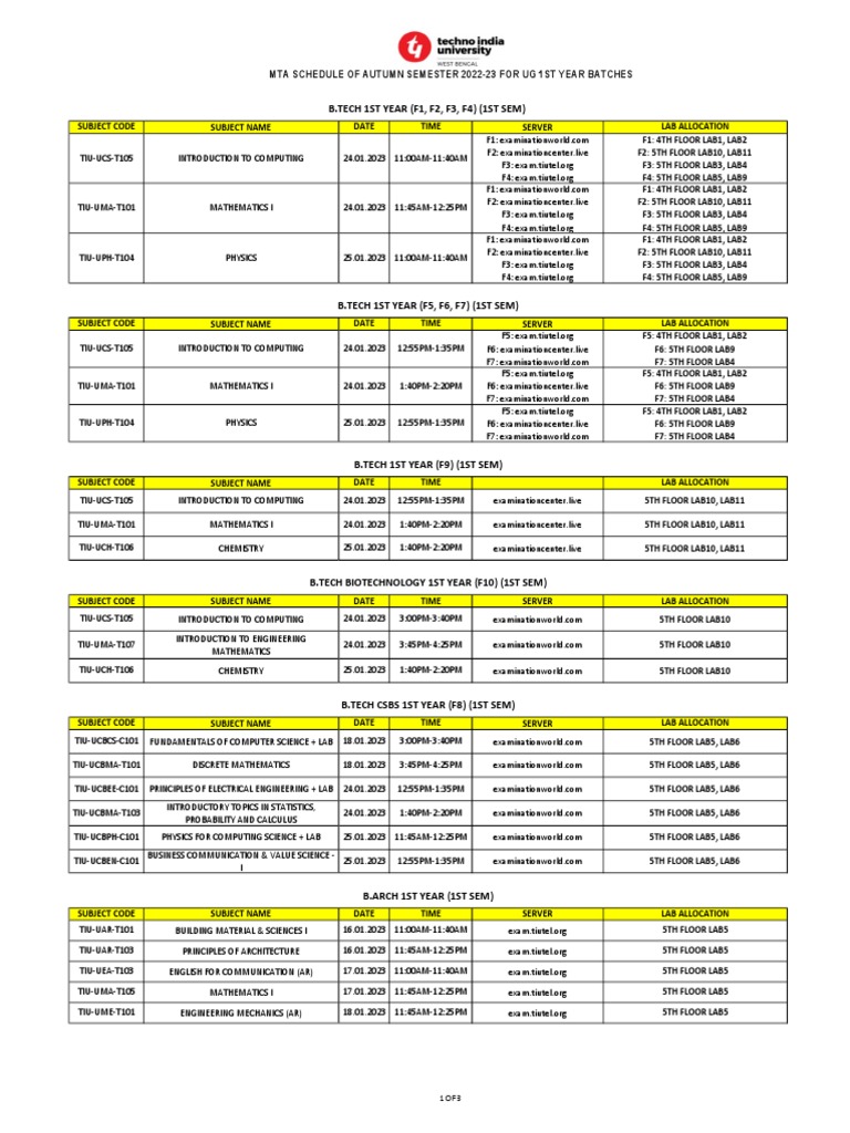 784 Mta Schedule of Autumn Semester 202223 For Ug 1ST Year Batches