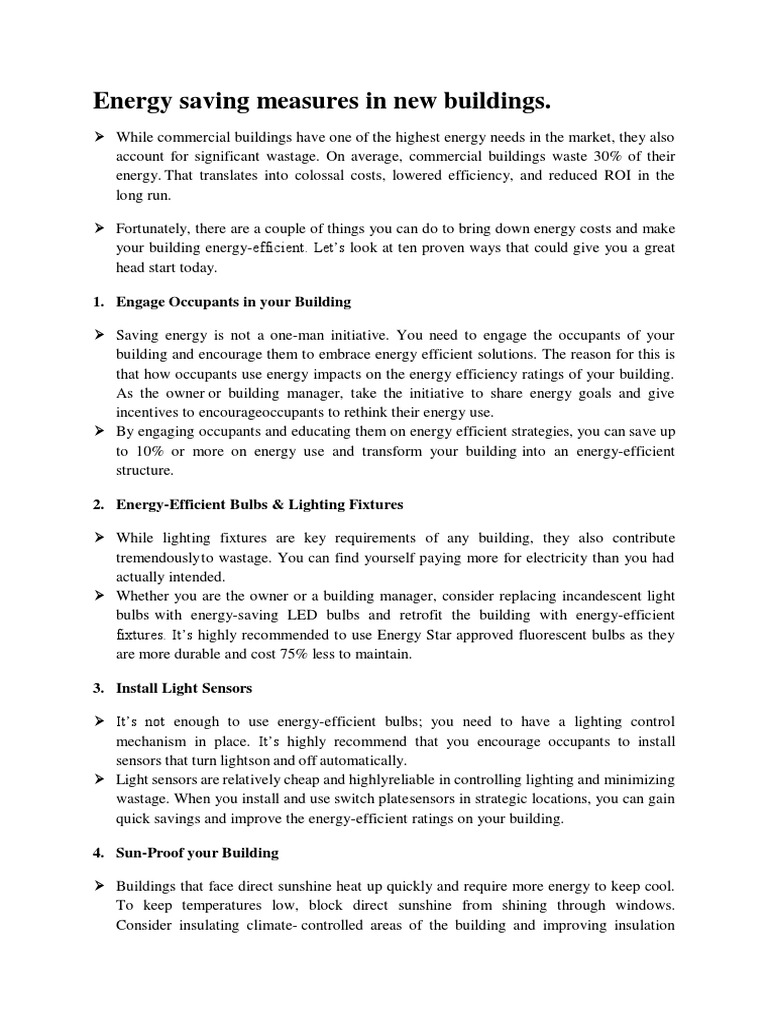 Energy Saving Tips for Commercial Buildings | PDF | Home & Garden