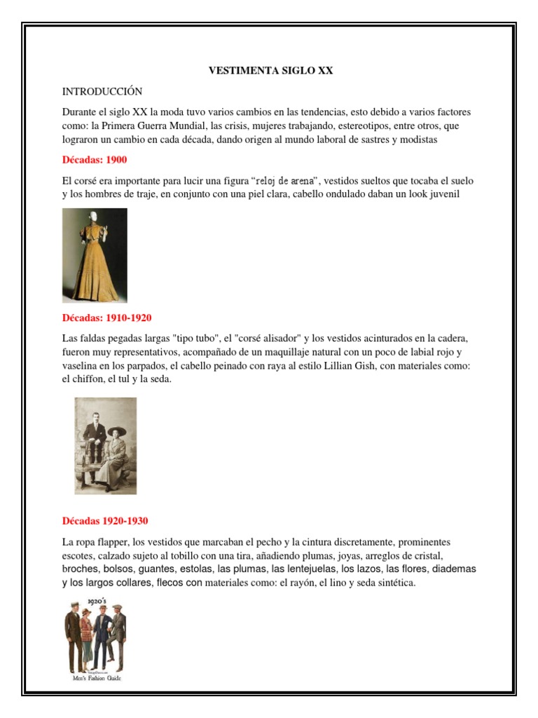 Evolución de la moda en el siglo XX | PDF | Ropa | Apariencia humana