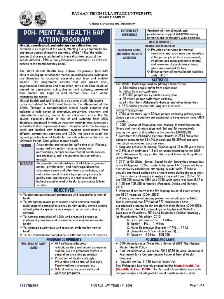 DOH Mental Health Gap Action Program | PDF | Mental Disorder | Mental ...