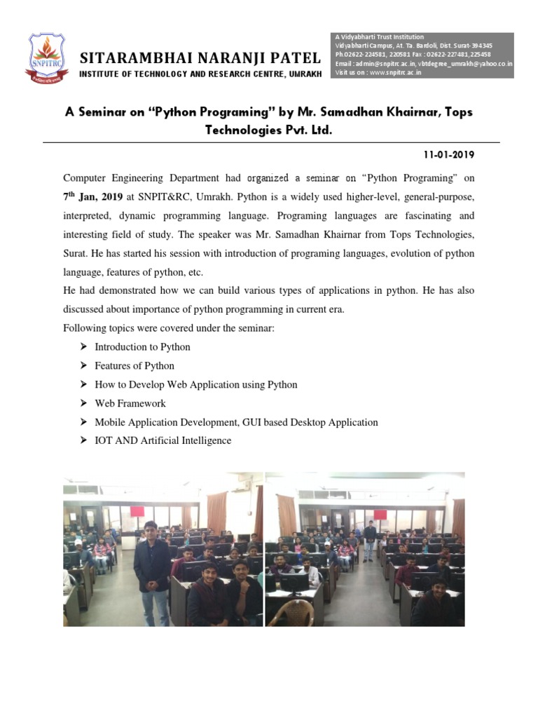 A Report of Seminar On Python Programing | PDF