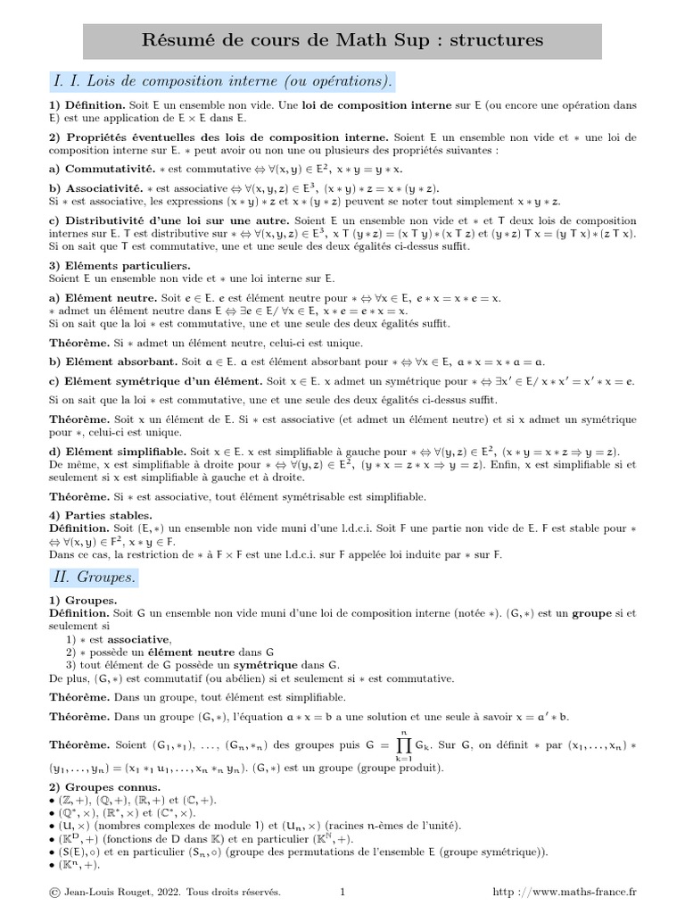Resume02 Sup Structures Fiche | PDF | Anneau (mathématiques) | Groupe ...