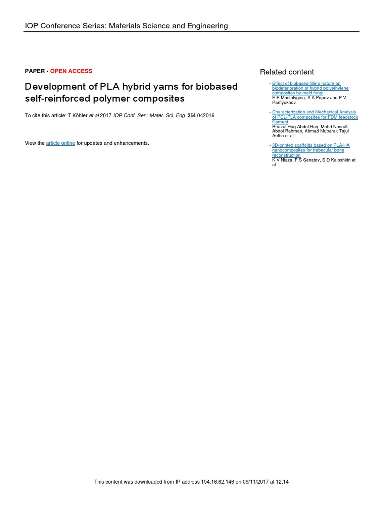 Development of PLA Hybrid Yarns For Biobased Self | PDF | Composite ...