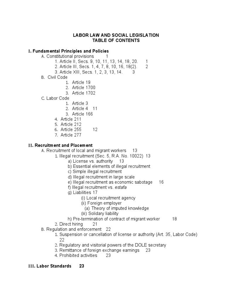 Labor Law Overview and Key Provisions | PDF | Employment | Labour Law
