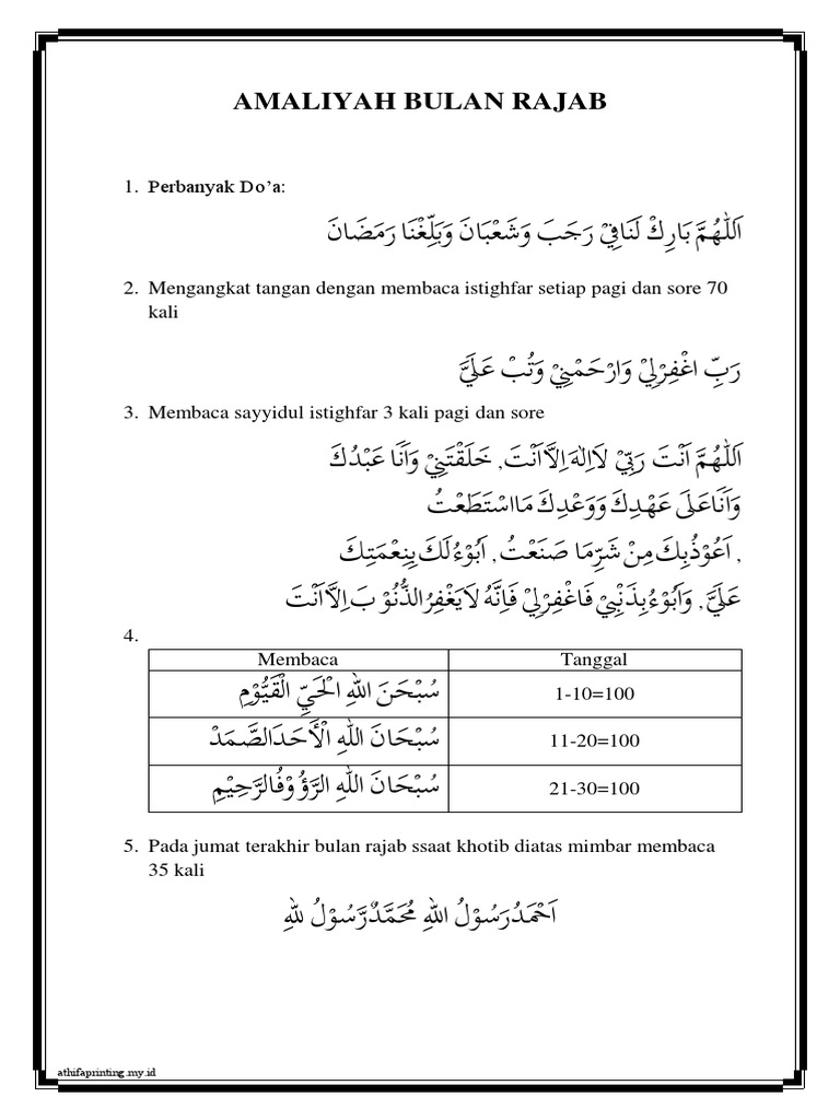 Amaliyah bulan rajab pdf