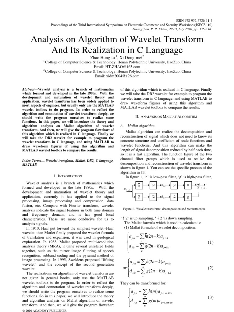 Analysis On Algorithm of Wavelet Transform and Its Realization in C ...