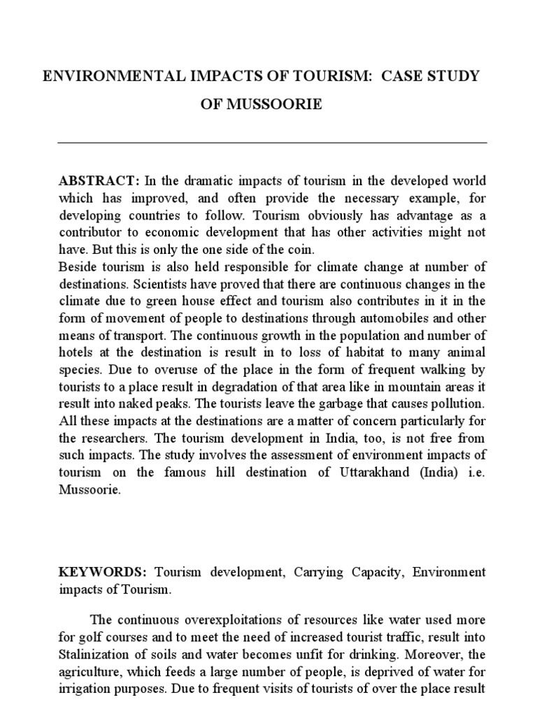 Environmental Impacts of Tourism in Mussoorie | PDF | Tourism ...