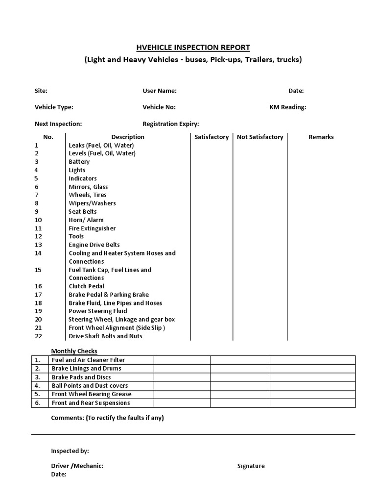 Heavy Vehicle Checklist 1 PDF