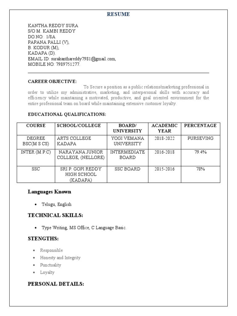 Kantha Reddy Sura's Resume | PDF | Career & Growth