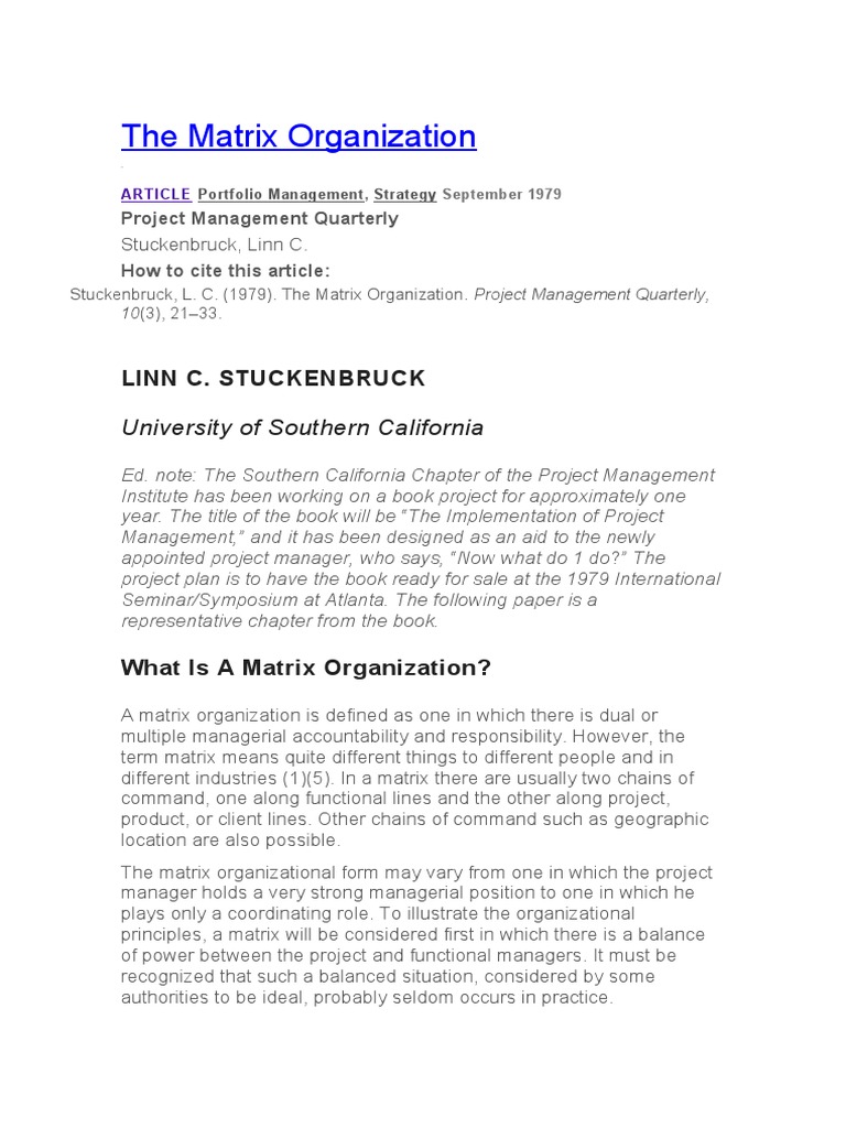 The Matrix Organization | Download Free PDF | Project Management