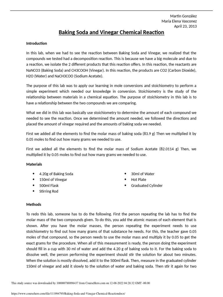 Quantifying a Chemical Reaction Using Stoichiometry to Analyze the